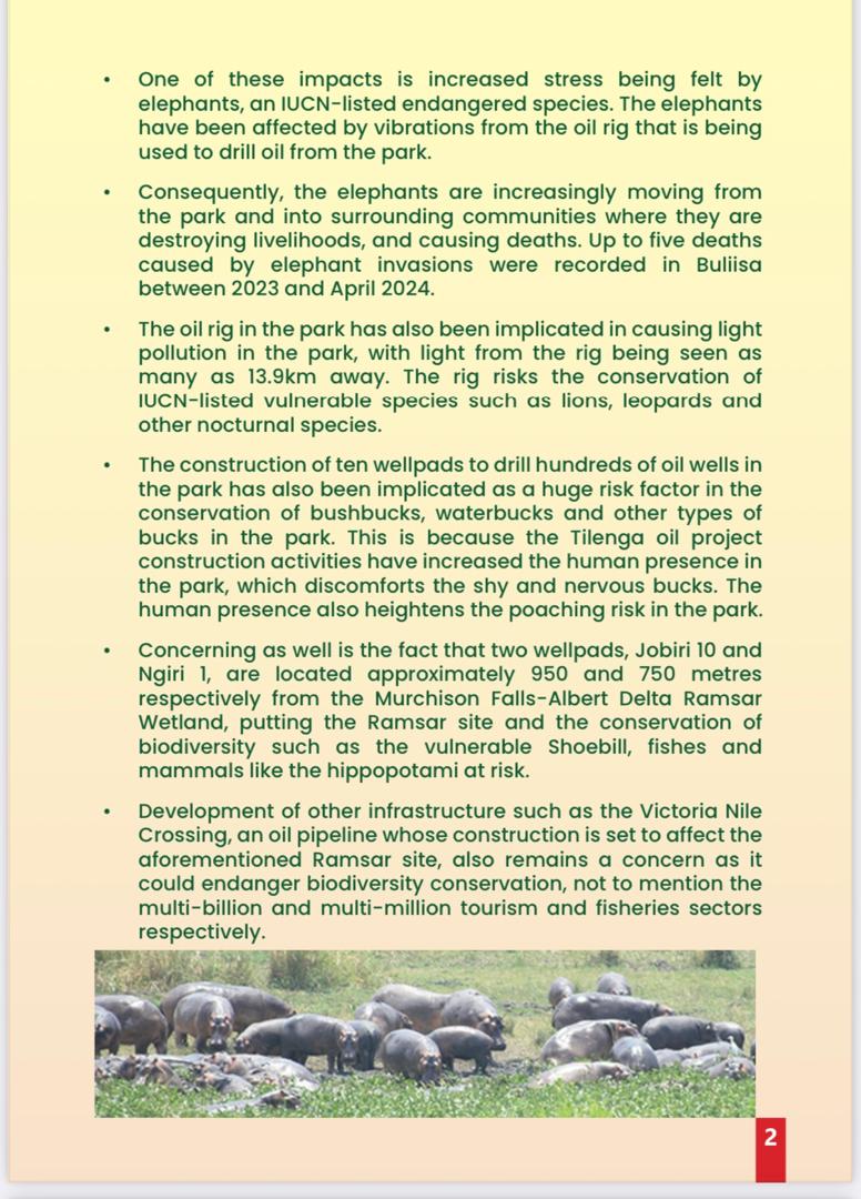 AfiegoUg's tweet photo. 🚨ALERT: AFIEGO has released a must-read research brief. Titled 'Murchison Falls National Park is dying', the first of its kind brief documents the grave impacts of the Tilenga oil project activities on wildlife in Murchison Falls national park.
Read: https://t.co/3guG1tjTzy https://t.co/wULKq8v4kt