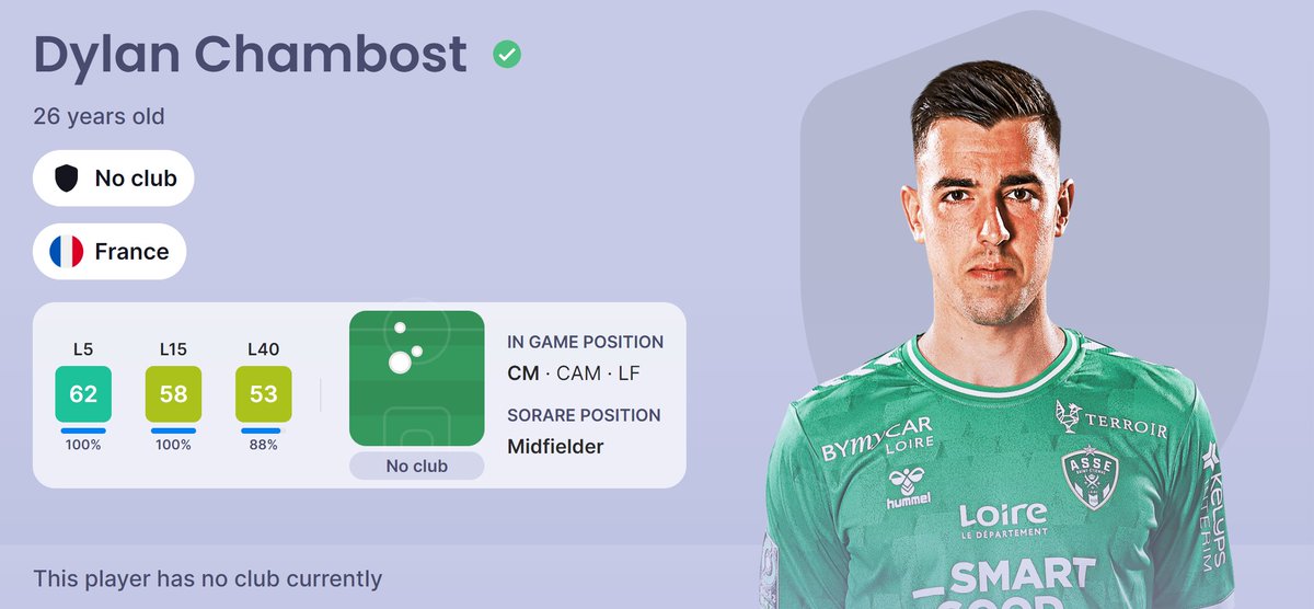 Transfer of the Day:

Player: Dylan Chambost
Position: Midfielder
Age: 26
From: Saint-Etienne 
To:  Columbus Crew
Market Value: €2.00m

He was a performer in Saint-Etienne and I expect him to even perform better in Columbus Crew!

#Sorare #Transfer #Soccer #News #football