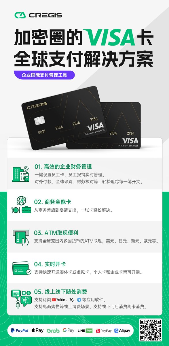 UDunWallet's tweet photo. 👋告别繁琐的国际支付和繁杂的费用报销流程！Cregis团队加密卡为企业提供一站式支付解决方案，无论是商务差旅、跨国采购还是宴请支出，Cregis 加密卡都能轻松搞定！

➡️即刻申请：https://t.co/LcupWK4gmv

#fintech #cryptocard https://t.co/L1Wzu9ERaw