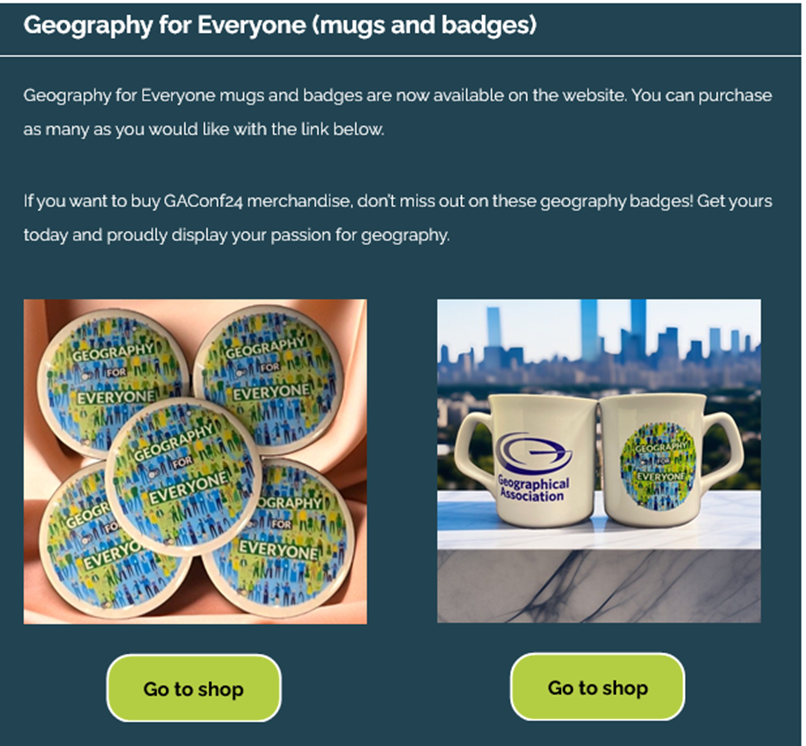 SteveBraceGeog's tweet photo. Our @The_GA members will have just received their newsletter inc our new #GeographyForEveryone mugs and badges.

We're already getting orders ... so don't miss out &amp; to order see https://t.co/N13cjeffiA &amp; https://t.co/yLYQmQmKA8 https://t.co/fucWOsInZO