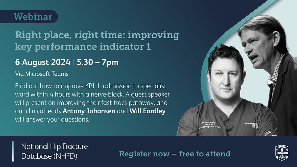RCP_FFFAP's tweet photo. 📢✍️Registration is now open for our next National Hip Fracture Database webinar on 6 August 5:30 to 7pm - register here! #NHFD 
https://t.co/CGN0Svt4hH https://t.co/OY1YDqttpA