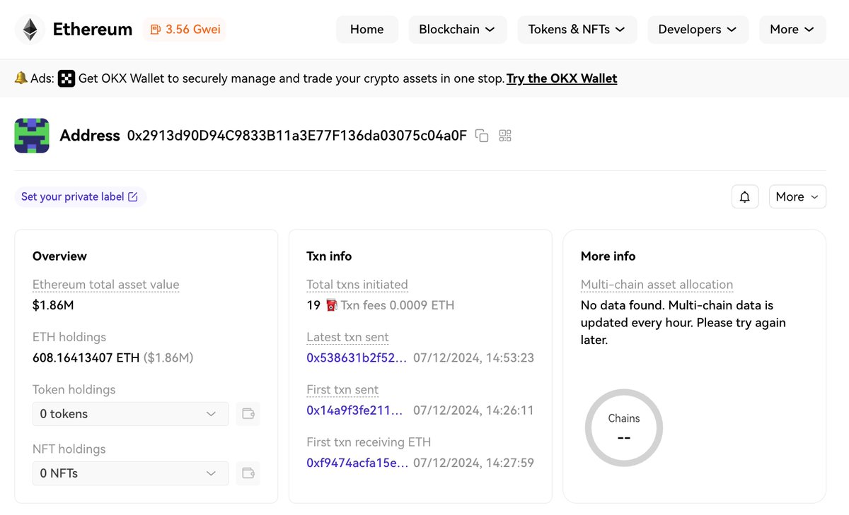 OKLink (@oklink) on Twitter photo ⚠️The <a href="/DoughFina/">Dough Finance</a> experienced a significant security breach on #Ethereum, and the resulting loss exceeded $1.8M.
As of now, all the stolen assets have been deposited into address 0x2913d90D94C9833B11a3E77F136da03075c04a0F.
Relevant tx: oklink.com/eth/tx/0x92cdc…
#OKLinkSecurity ⚠️The <a href="/DoughFina/">Dough Finance</a> experienced a significant security breach on #Ethereum, and the resulting loss exceeded $1.8M.
As of now, all the stolen assets have been deposited into address 0x2913d90D94C9833B11a3E77F136da03075c04a0F.
Relevant tx: oklink.com/eth/tx/0x92cdc…
#OKLinkSecurity