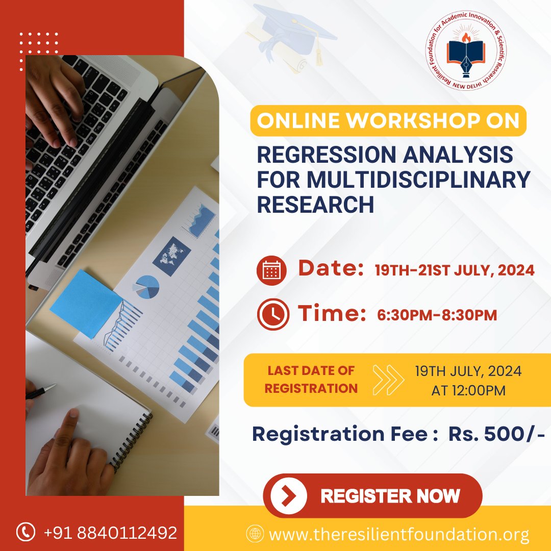 resilient_fdn's tweet photo. Join us for our online workshop on Regression Analysis for Multidisciplinary Research.
-Register at https://t.co/6amItFAM2t by clicking the link.
#OnlineWorkshop #RegressionAnalysis #MultidisciplinaryResearch #DataAnalysis #ResearchWorkshop #StatisticsWorkshop #resilientfdn https://t.co/d5YvvG1zqT