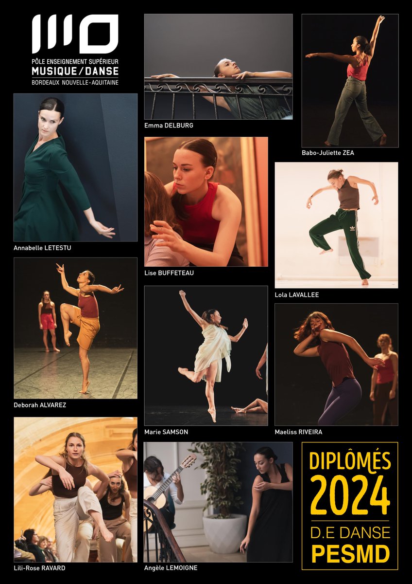 [Les diplômés 2024]🎓
FÉLICITATIONS à nos diplômés #DNSPM &amp; #DE #danse #musique !
Meilleurs voeux à cette nouvelle génération d’artistes interprètes et d'enseignants formés au #pesmd sur le territoire néo-aquitain
<a href="/MinistereCC/">Ministère de la Culture 🇫🇷</a> <a href="/PrefAquitaine33/">Préfet Nouvelle-Aquitaine et Gironde</a> <a href="/NvelleAquitaine/">Nouvelle-Aquitaine</a>  <a href="/gironde/">Gironde</a> <a href="/Bordeaux/">Bordeaux</a>