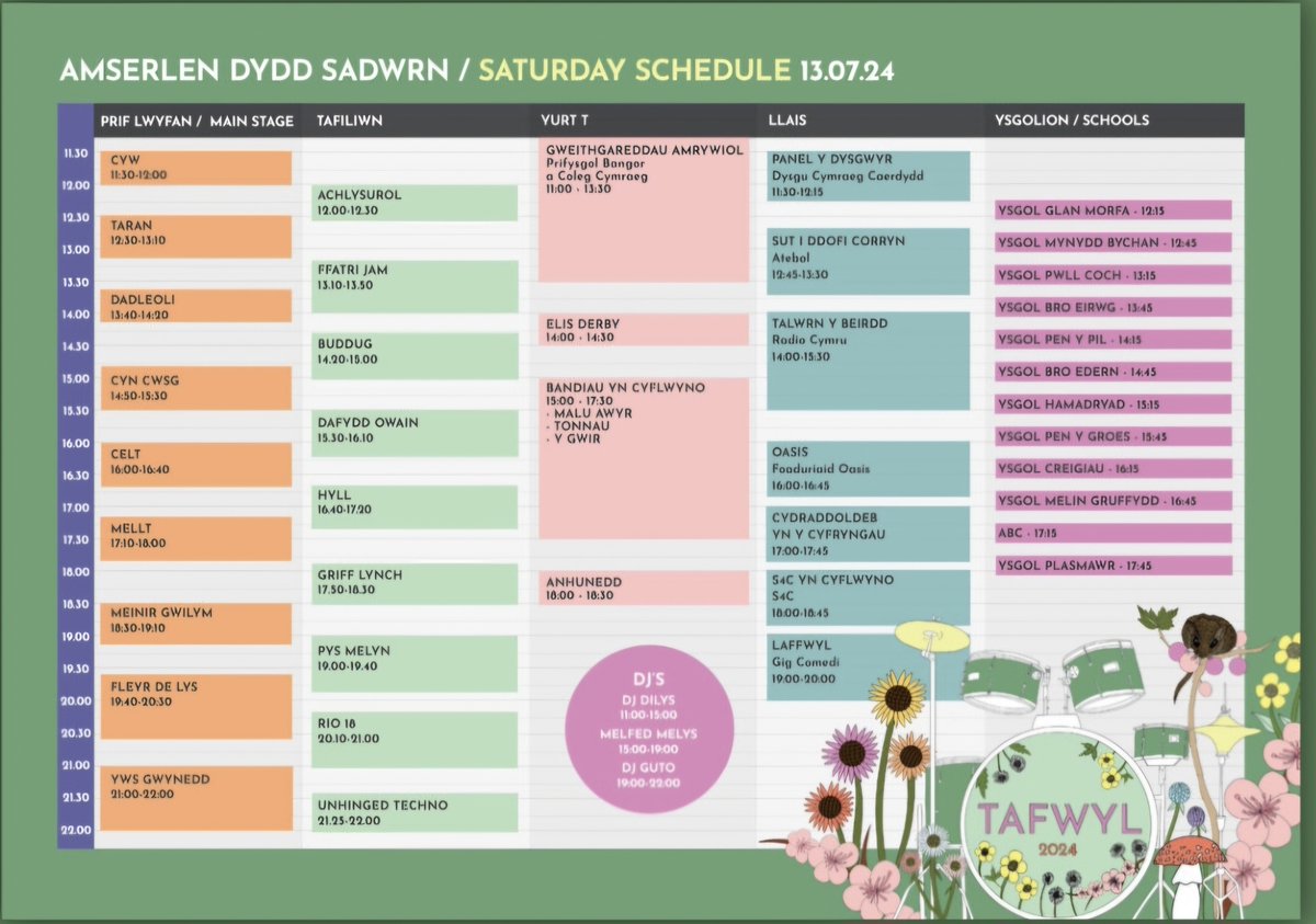 A reminder that <a href="/Tafwyl/">Tafwyl</a> is on this weekend. We have many pupils performing:
Saturday - Pupils on the school stage (14.45), Dadleoli on the main stage (13.40) and Gwerinle (17.00) and Steffan with the band 'Malu Awyr' in the Yurt.
Sunday - Paralel in the Yurt (14.00)