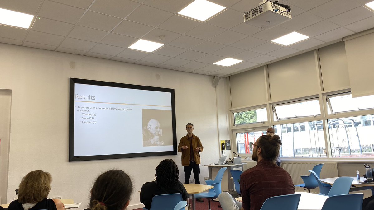 KBuerger_'s tweet photo. Interesting talk by Daniel Thierault and Rasul Mowatt on the use of the concept of resistance in leisure studies - my own PhD research is on #olympics and #resistance where theories of resistance and in particular #Foucauldian approaches are underutilised - which I want to change https://t.co/N53eTMDMmL