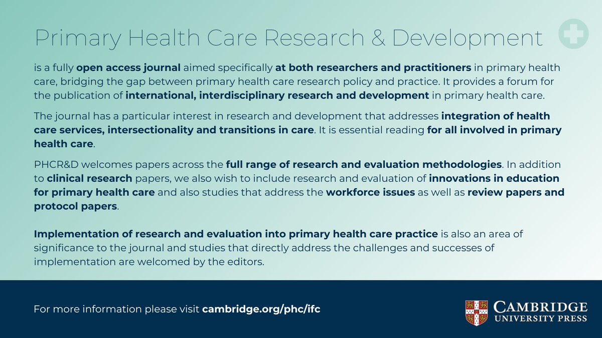 📢 Discover cutting-edge #research in primary health care! Follow @PHCRDJournal for the latest studies, insights, and developments in the field. Join our community of researchers, professionals, and policy makers.

#PrimaryHealthCare #MedicalResearch #HealthcareInnovation
