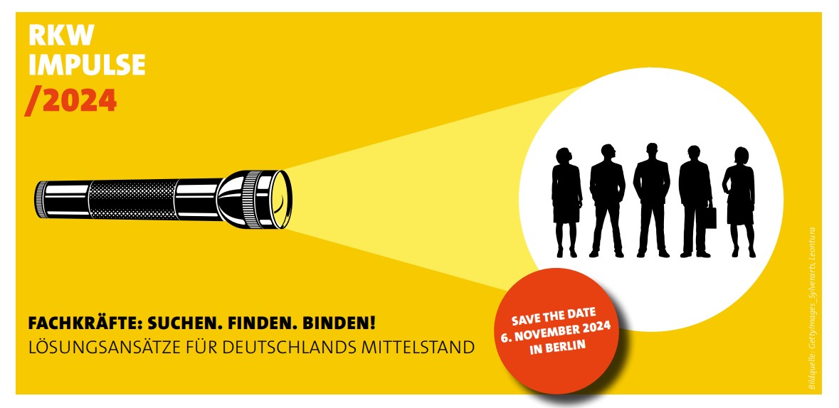 Wir möchten auf ein großes Event für Deutschlands Mittelstand, #RKWIMPULSE 2024, am 6.11. in Berlin hinweisen. Bei der Veranstaltung des  #RKWKompetenzzentrum im Bundeswirtschaftsministerium dreht sich alles rund um das Trendthema „Fachkräftesicherung“.  ➡️bit.ly/3Lj5Vx4