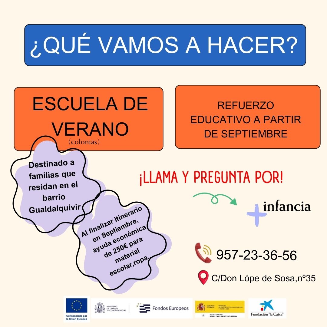 gitanos_org_COR's tweet photo. 📢 ¡Nuevo proyecto! 

Este VERANO 2024 lanzamos el Programa + Infancia Guadalquivir en Córdoba, para niños y niñas de la Barriada de Guadalquivir. 🌞👧
Comenzamos con Escuelas de Verano en agosto. 🎨🏖️¡Diversión asegurada! 
 📞al 957233656 y pregunta por el Programa MAS INFANCIA. https://t.co/WkgkFg1BGe