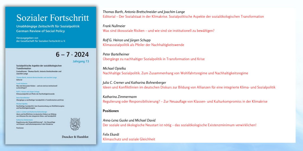 Out now: Heft 6-7 der Sozialen Fortschritt zum Thema "Sozialpolitische Aspekte der sozialökologischen Transformation": is.gd/jTHyIK <a href="/FrankNullmeier/">Frank Nullmeier</a> @PBartelheimer <a href="/MichaelOpielka/">Michael Opielka</a> <a href="/JuliaAusKoeln/">Julia C. Cremer</a> @k_bohnenberger <a href="/KM_Zimmermann/">Katharina Zimmermann🐟</a> @FelixEkardt #Sozialpolitik #Klimapolitik