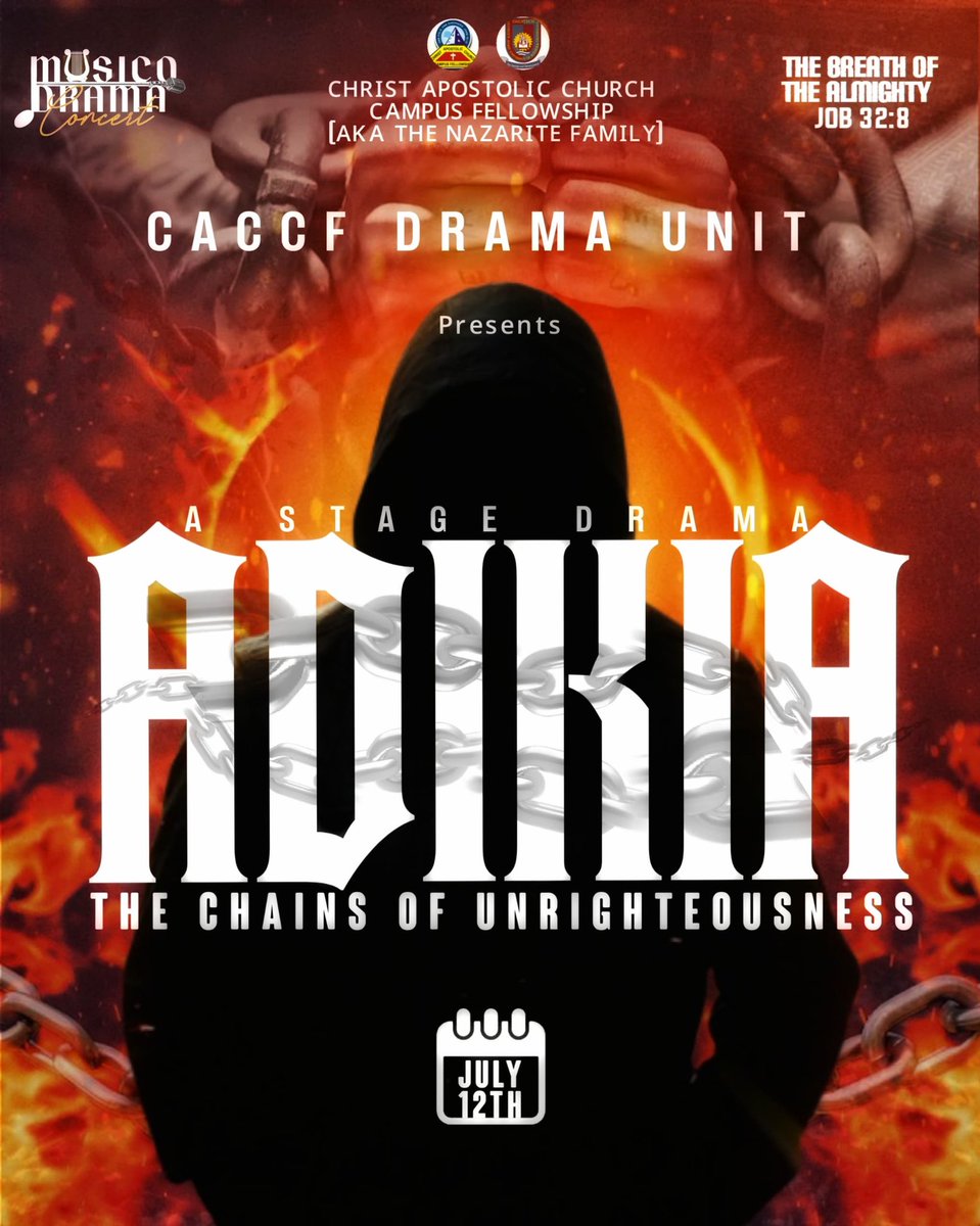 caccfoaustech's tweet photo. Glory!!!๐ฅณโจ
Musicodrama is here!๐๐พ๐๐พ๐๐พ๐๐พ
Adikia is here!๐ฅโคโ๐ฅ
What does Adikia means?๐ค
What is the mystery about the chains of unrighteousness?
Come and be blessed
#Adikia
#Musicodrama
#Caccf Drama Unit
#CACCF
#July12th https://t.co/g2FBUdjyrt