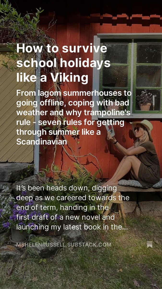 How  to survive school holidays like a Viking - from lagom summerhouses to  going offline, coping with bad weather and why trampolines rule. Seven  rules for getting through summer like a Scandinavian out now <a href="/SubstackInc/">Substack</a> mshelenrussell.substack.com/p/how-to-survi…