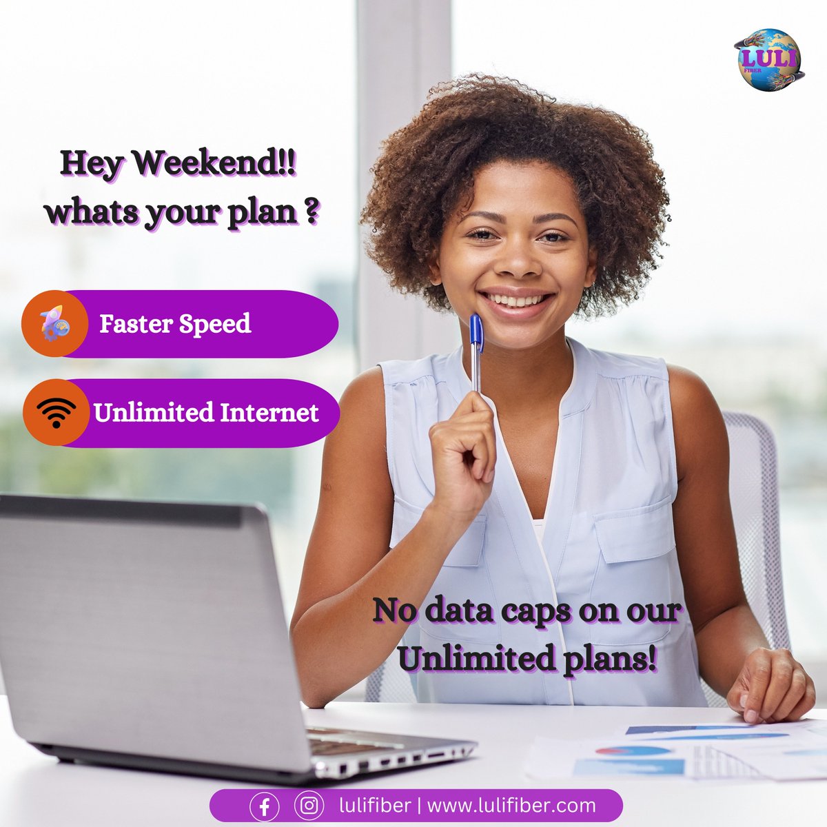 luli_fiber's tweet photo. Ready to upgrade your plans? 🚀
Enjoy lightning-fast speed and unlimited internet with Luli Fiber!
What's your weekend plan with Let us know in the comments!👇
#UnlimitedInternet #StayConnected #LuliFiber #FiberBroadband #nodatacaps #Unlimited5G https://t.co/LxdVK1k2Wr