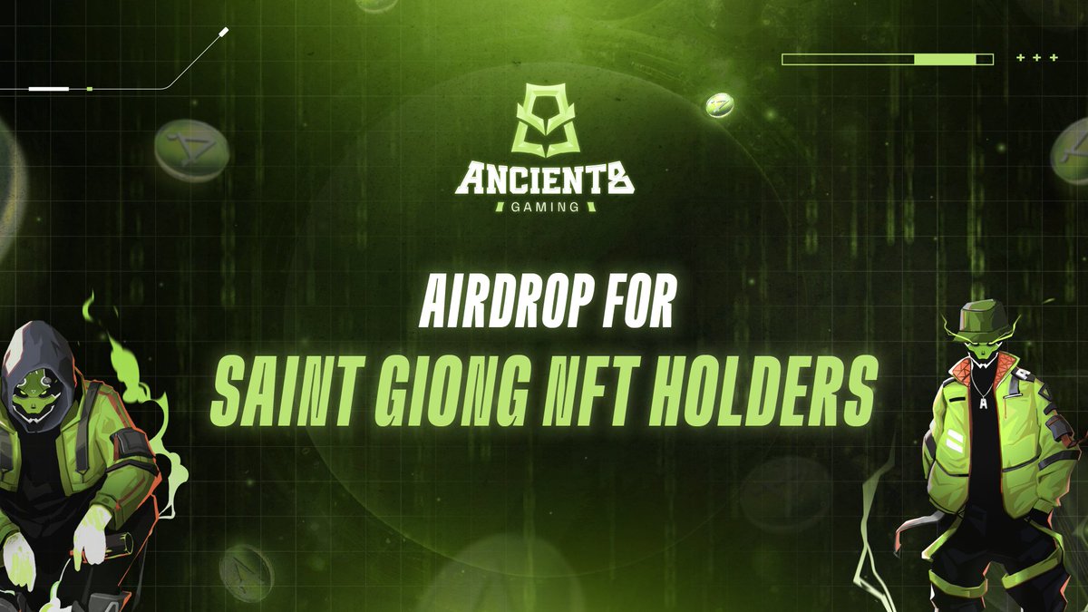Hey Saint Giong NFT Holders, we have a surprise for you! 🎮💚

$A8 will be airdropped to you in the upcoming TGE event, as recognition for your early contribution to the Ancient8 Ecosystem!

Submit EVM wallet in the AlphaBot link below.👇🏻

🔗 alphabot.app/saint-giong-nf…

⏱️Deadline:
