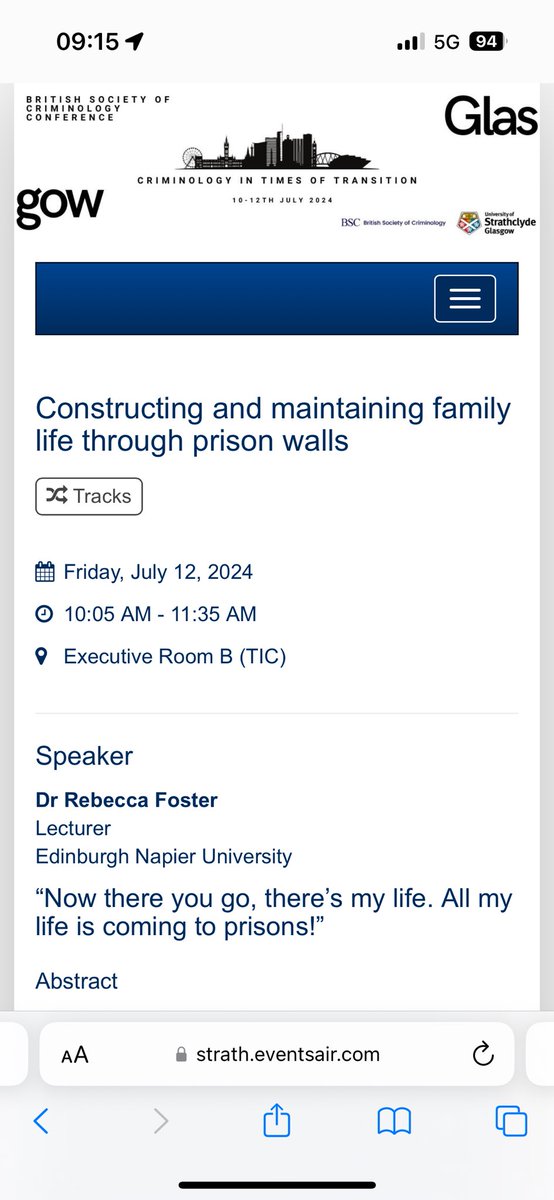 I’m on an amazing @BSC2024Strath panel this morning with brilliant colleagues <a href="/DrRebeccaFoster/">Rebecca Foster</a> and Francesca Pilotto -I’ll be talking about the work needed to maintain family relationships from prison