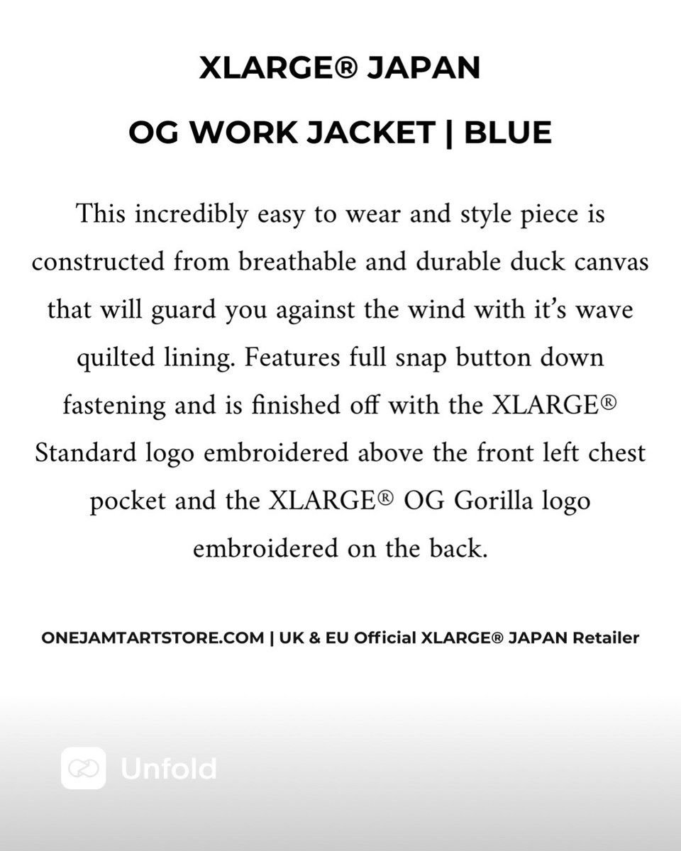 ONEJAMTART1's tweet image. onejamtartstore.com product spotlight | #XLARGE® JAPAN OG #WORKJACKET | BLUE. bit.ly/3xIZInX
#fashion #streetwear #streetfashion