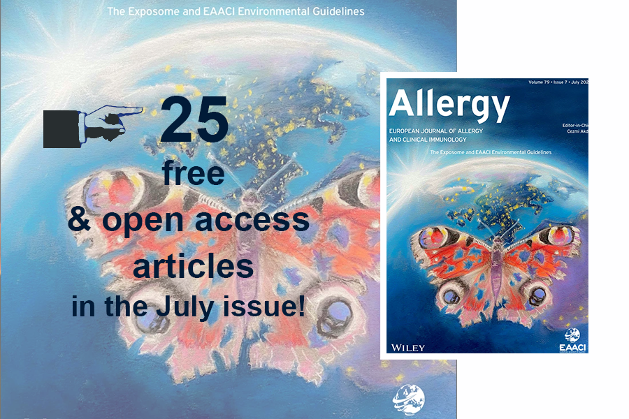 Allergy provides the readers with 25 free and open access articles in the July issue! Check out the articles and download freely with one click on the doi link.

1. Agache, I., Jutel, M. and Akdis, C.A. Indoor and outdoor pollutants—No safe amount of air to breathe in. Allergy.