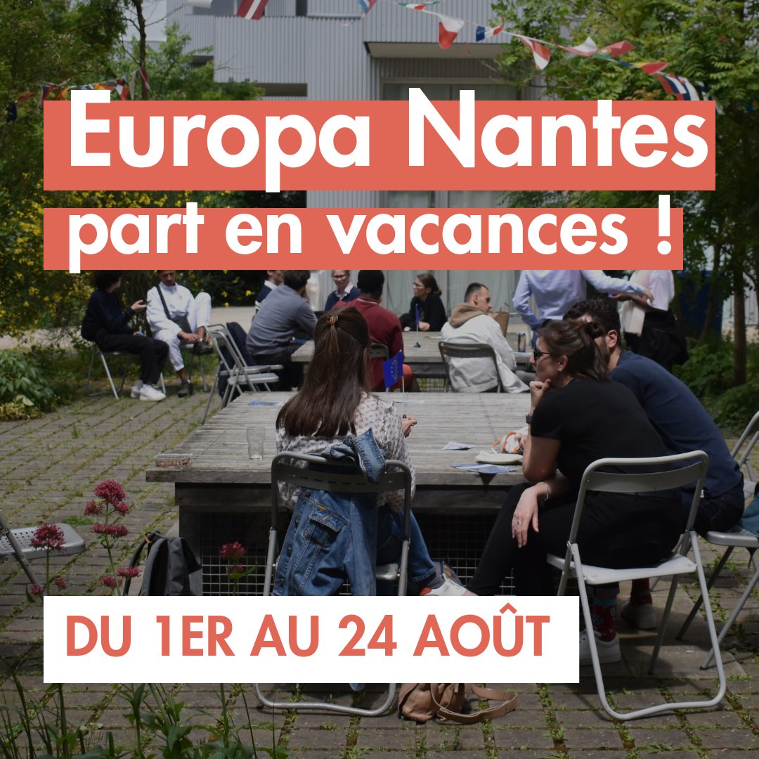[FERMETURE ESTIVALE] Nous vous informons qu’Europa Nantes partira en vacances, du 1er au 24 août.

L’occasion de vous souhaiter un bel été, et de remercier chaleureusement toutes les personnes impliquées dans la vie du lieu.

On se retrouve dès le 26 août ! Stay tuned 👀