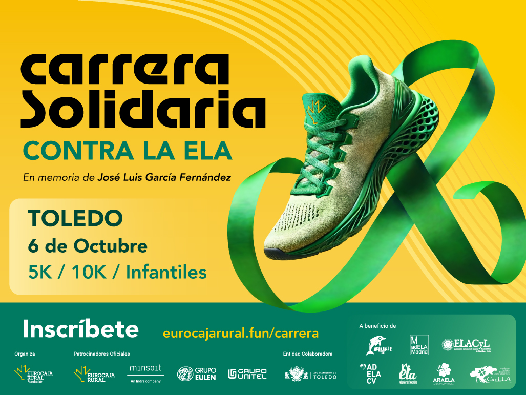 ¡Únete a la Carrera Solidaria contra la ELA!🏃‍♀️🏃

Te invitamos a participar en esta iniciativa 100% solidaria, cuyo objetivo es visibilizar esta enfermedad degenerativa y recaudar fondos que se destinarán a la investigación y al cuidado de los enfermos de ELA y sus familias💚