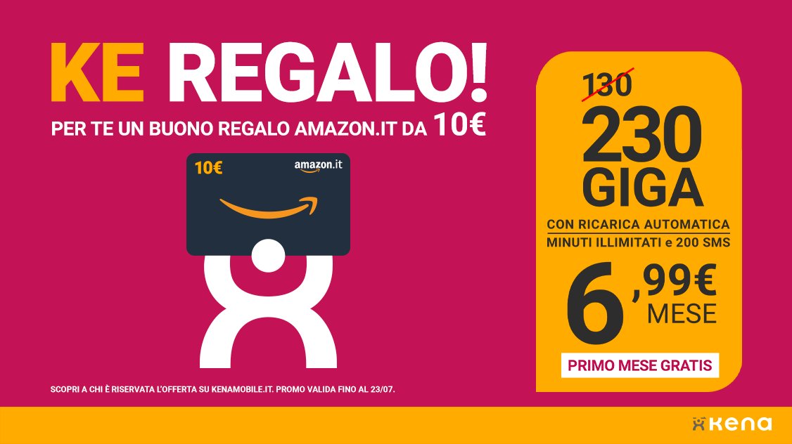 kenaitalia's tweet photo. L'ora dell'occasione è scattata ⏰ Attiva quest'offerta Kena super-conveniente! https://t.co/LGNyHgUDId #KenaItalia #BuonoAmazon #Offerta #230Giga #PromoEstate #Convenienza https://t.co/V2pEisIdPZ