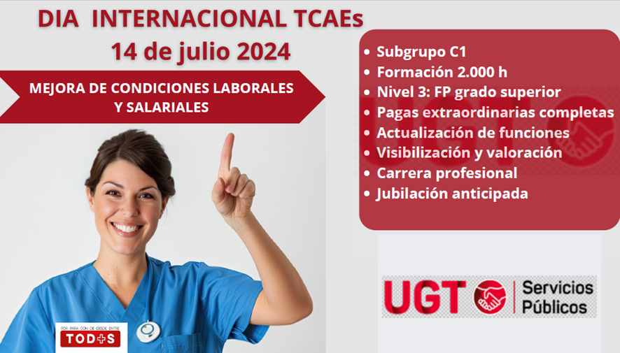 UGT_SP's tweet photo. El 14 de de julio es el Día Internacional del Técnico/a en Cuidados Auxiliares de Enfermería (TCAE) y queremos felicitar a estas profesionales esenciales en el sector sanitario y sociosanitario.

Urge poner el foco en las condiciones laborales en las que este colectivo desempeña su labor.

https://t.co/eMjPStazr0