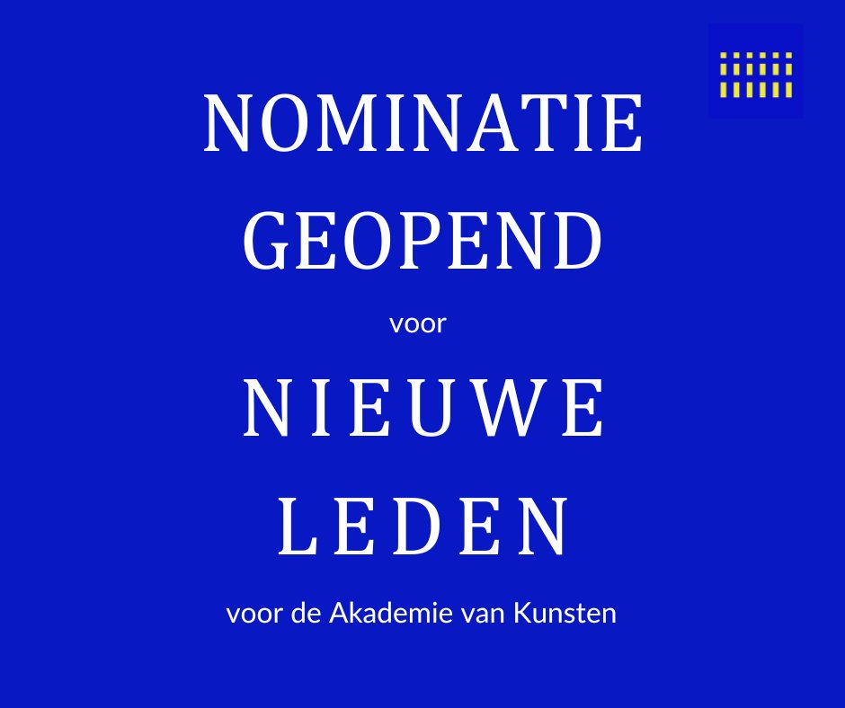 Wie worden de nieuwe leden van de Akademie? ✨ Voor 2025 zijn we weer op zoek naar vooraanstaande kunstenaars uit alle disciplines die zich op basis van aantoonbare artistieke prestaties hebben onderscheiden. Iedereen kan nomineren, via: bit.ly/nomineer-nieuw…
t/m 15 sept '24