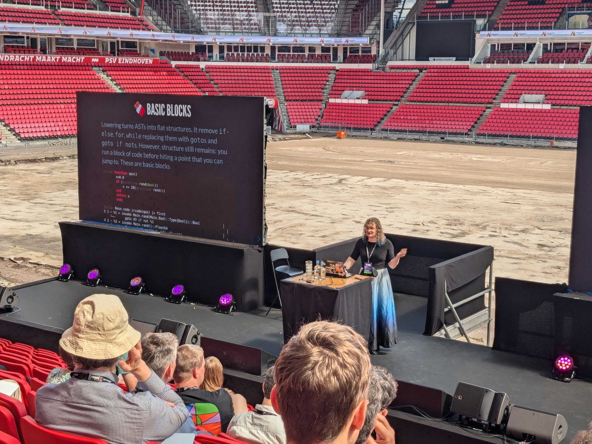 JuliaHub_Inc's tweet image. Frames Catherine White with an engaging tutorial on "Adventures in IR: Plundering Core.Compiler" demonstrating how to use the powerful tools shipped with Julia in Core.Compiler to manipulate the Julia IR &amp;amp; transform how programs are compiled. #JuliaCon #TechTutorial #JuliaLang