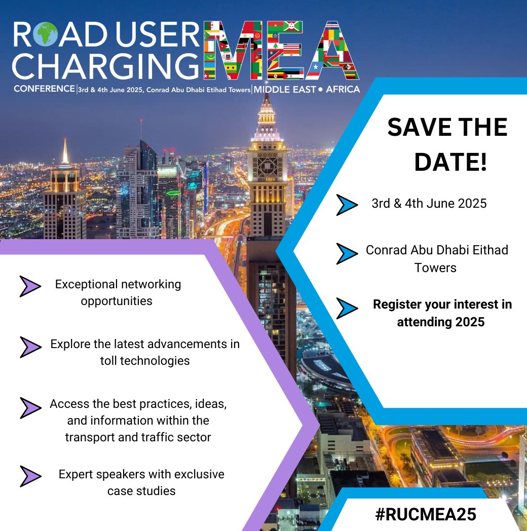 Road User Charging Conferences (@ruc_conference) on Twitter photo ๐ฅ๐ฒ๐ฑ๐ฒ๐ณ๐ถ๐ป๐ฒ ๐๐ต๐ฒ ๐ ๐ถ๐ฑ๐ฑ๐น๐ฒ ๐๐ฎ๐๐ & ๐๐ณ๐ฟ๐ถ๐ฐ๐ฎ'๐ ๐ฟ๐ผ๐ฎ๐ฑ ๐ป๐ฒ๐๐๐ผ๐ฟ๐ธ๐!
Learn how others are boosting revenues, improving transport safety, and upgrading road infrastructure across the region.
Register for 2025
๐๐ผ lnkd.in/eFViE6X7
#RUCMEA25 #Tollling ๐ฅ๐ฒ๐ฑ๐ฒ๐ณ๐ถ๐ป๐ฒ ๐๐ต๐ฒ ๐ ๐ถ๐ฑ๐ฑ๐น๐ฒ ๐๐ฎ๐๐ & ๐๐ณ๐ฟ๐ถ๐ฐ๐ฎ'๐ ๐ฟ๐ผ๐ฎ๐ฑ ๐ป๐ฒ๐๐๐ผ๐ฟ๐ธ๐!
Learn how others are boosting revenues, improving transport safety, and upgrading road infrastructure across the region.
Register for 2025
๐๐ผ lnkd.in/eFViE6X7
#RUCMEA25 #Tollling