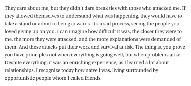 millihill's tweet photo. Four years later, the things that still hurts the most, and changed me as a person the most, is the people who I thought were friends but who stood by and did absolutely nothing to save me. This paragraph from @V_de_vaginaa's recent post sums it up perfectly. https://t.co/LfbW6m9gsX
