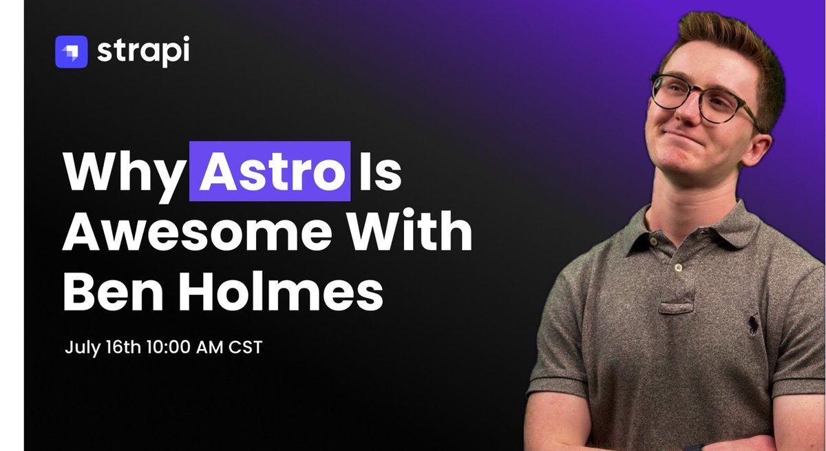 pwizla's tweet image. Learn how @strapijs and @astrodotbuild can play together to build amazing content-driven websites with this upcoming webinar!
app.livestorm.co/p/55dd1a45-3df…