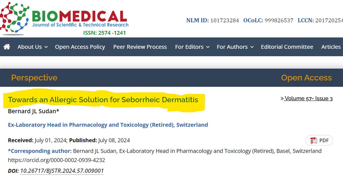 BernardSudan's tweet photo. De 1887 à 2024... ma publication de ce jour aux USA : "Towards an Allergic Solution for Seborrheic Dermatitis" "Vers une solution allergique pour la dermatite séborrhéique" #dermatologie #allergies #dermatite
https://t.co/UHyjm8pKgl https://t.co/i3xexcppCp