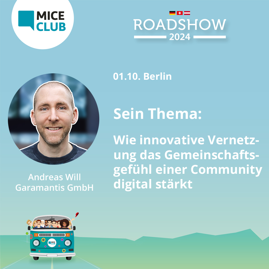 MICE Club (@miceclubcom) on Twitter photo MICE Club-Roadshow 2024 | 01. Oktober in Berlin
Unser Impulsgeber: Andreas Will | Garamantis GmbH
Sein Impulsbeitrag:
Wie innovative Vernetzung das Gemeinschaftsgefühl einer Community digital stärkt
Anmeldung:
mice-club.com/magazin/artike…
#eventprofs #purpose <a href="/euref/">EUREF-Campus</a> <a href="/garamantis/">Garamantis - Interactive Technologies</a> MICE Club-Roadshow 2024 | 01. Oktober in Berlin
Unser Impulsgeber: Andreas Will | Garamantis GmbH
Sein Impulsbeitrag:
Wie innovative Vernetzung das Gemeinschaftsgefühl einer Community digital stärkt
Anmeldung:
mice-club.com/magazin/artike…
#eventprofs #purpose <a href="/euref/">EUREF-Campus</a> <a href="/garamantis/">Garamantis - Interactive Technologies</a>