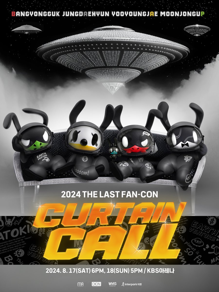 📢2024 THE LAST FAN-CON [CURTAIN CALL] 티켓 오픈 공지

📌 티켓오픈
선예매: 2024. 7. 25 (THU) 8PM (KST)
일반예매: 2024. 7. 29 (MON) 8PM (KST)

📅 공연일시
2024. 8. 17 (SAT) 6PM
2024. 8. 18 (SUN) 5PM

🎫 예매처
인터파크 티켓(url.kr/3nrkip)