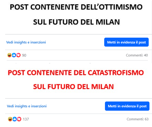 ComunqueMilan's tweet photo. Dopo 3 ore, l'esperimento di marketing sulla nostra pagina facebook inizia a darci chiare indicazioni su cosa conviene scrivere, in questo momento, sul Milan.
Pardon - intendevamo dire: su una società totalmente allo sbando e senza futuro, dovevogliamoandare eccetera.
#eccetera https://t.co/q8MLB1aYya