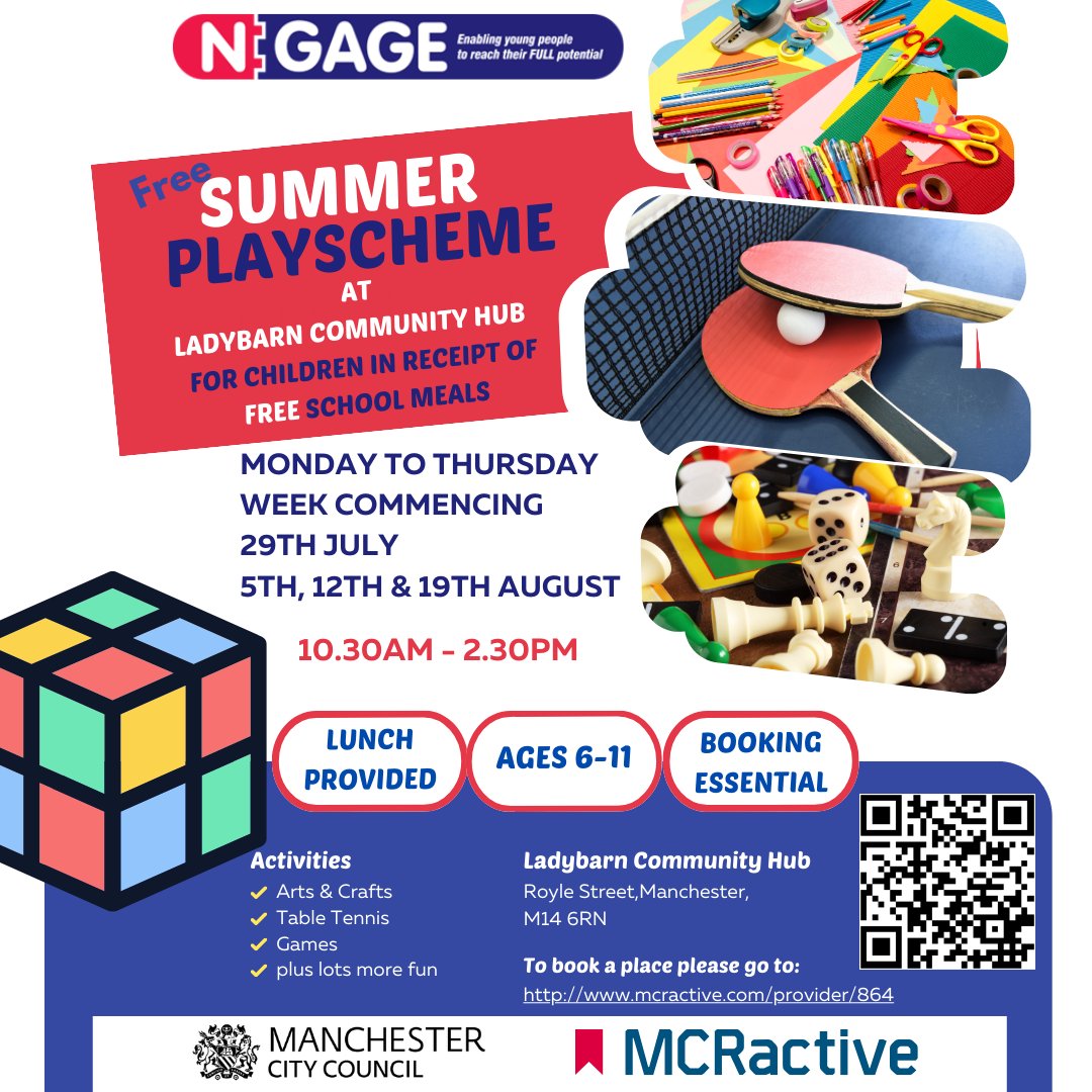 🌞Summer Playscheme is back! 🌞
Scan the QR code or follow the link to book.
Looking forward to seeing everyone!🥳