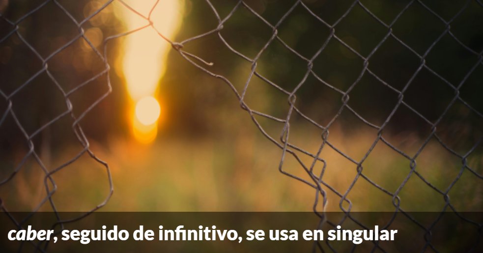 Cuando el verbo «caber» va seguido de un infinitivo, se conjuga siempre en singular.

❌Caben esperar buenas noticias
✅ Cabe esperar buenas noticias

#recoFundéu

fundeu.es/recomendacion/…