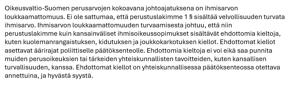 kaikkienturva's tweet photo. Juha Karhu
Polttopiste 12.7.2024
#KaikkienTurva

"Ehdottomat kiellot asettavat äärirajat poliittiselle päätöksenteolle. Ehdottomia kieltoja ei voi eikä saa punnita muiden perusoikeuksien tai tärkeiden yhteiskunnallisten tavoitteiden, kuten kansallisen turvallisuuden, kanssa." https://t.co/t6yQIbNJrm