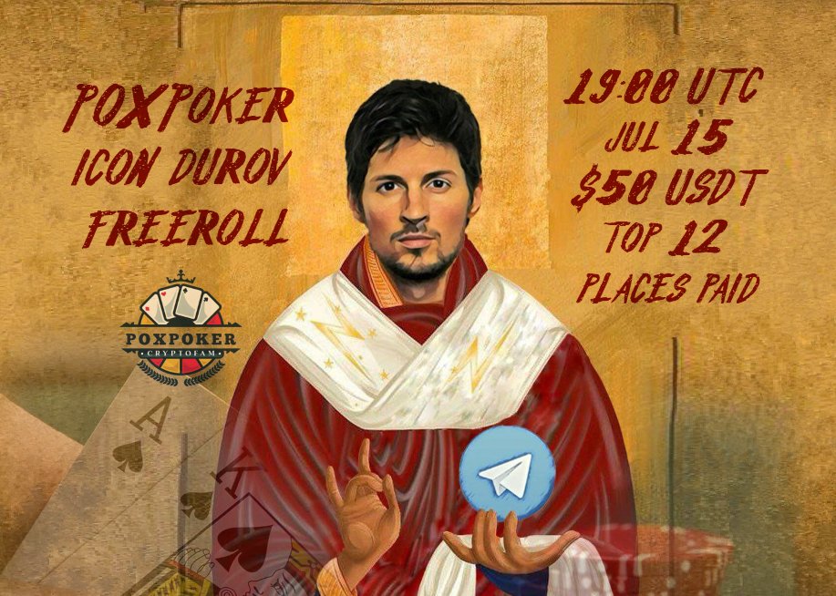 🥳We invite everyone to a grand event this Monday at 19:00 UTC - a FREE Poker tournament with prizes from
<a href="/durovicon_ton/">Durov Icon</a>
♥️♠️♦️♣️
🖼️POXPoker ICON DUROV Freeroll 
💵Buy-In: FREE
💰Total prize pool: $50  $USDT 
💎12 places paid 
🗝️Register: app.lepoker.io/m/PEew2vh

#POXPoker