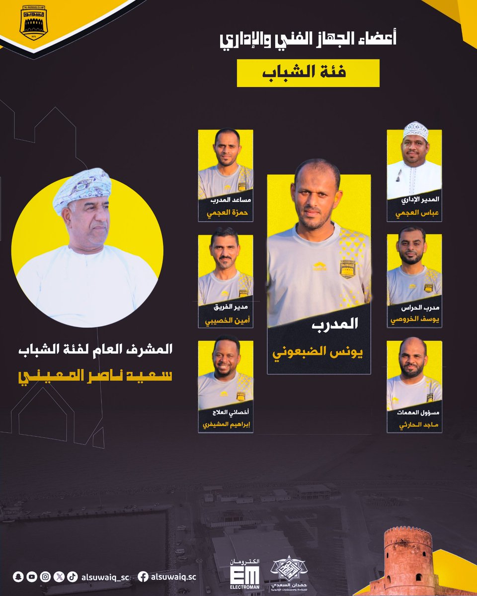 Alsuwaiq_sc's tweet photo. الجهاز الفني والإداري لنادي السويق فئة الشباب. 
#نادي_السويق https://t.co/y8NhCqoPnP