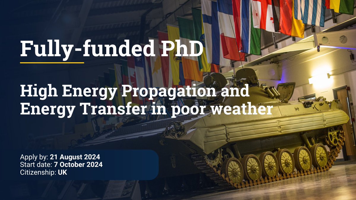 A chance to work in a project co-funded by MBDA! 

The project will allow you to learn expertise in electro-magnetic propagation and sensing with electro-optical, infrared and radar systems.

Don't miss out, apply now:
cranfield.ac.uk/research/phd/h…