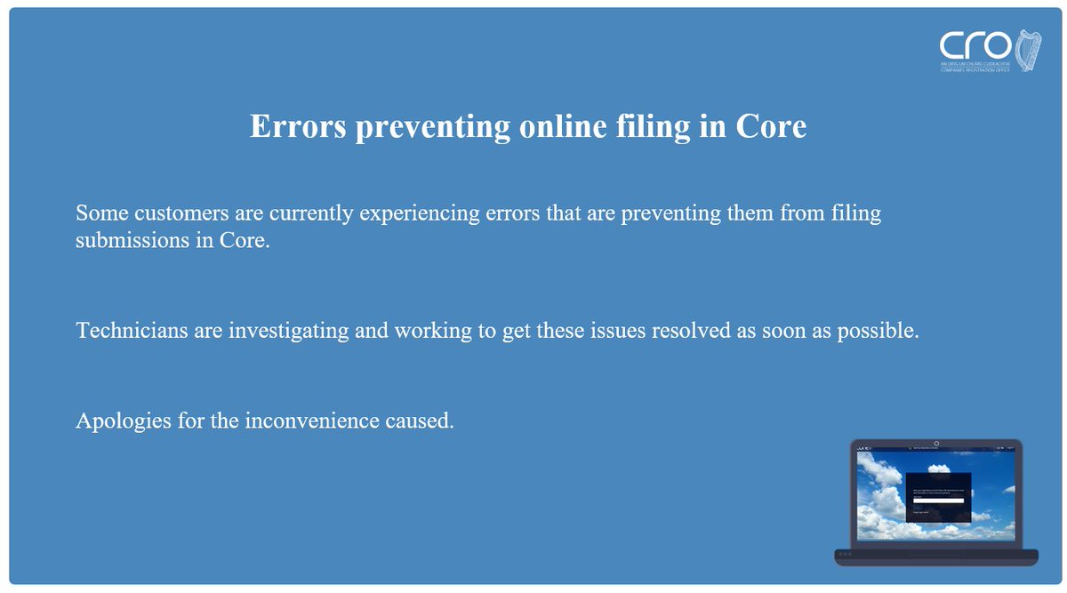 cro_ie's tweet photo. Errors preventing online filing in Core https://t.co/2Ncr48SUUj