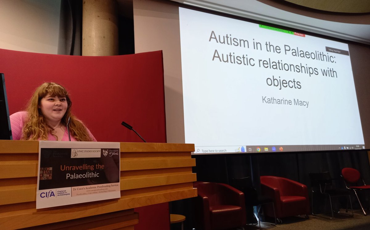 UnravelPalaeo's tweet photo. And the final presentation in this morning's session is another @UoYArchaeology PhD student, Katharine Macy, presenting their research on Autism in the Palaeolithic. Really thought provoking research. Kathy is also a recipient of one of our @InstituteArch sponsorships! https://t.co/BA35KGogYS