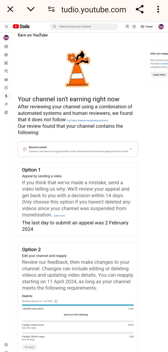 Telly4Sab's tweet photo. Hlw @TeamYouTube
Today only my channel has been recovered after 7 months. It was deleted on 2 January and came back on 12 July. In between I did not have the channel. How can it be demonetised and how can its option 1 time be over? https://t.co/9XWZ4JyuKa
