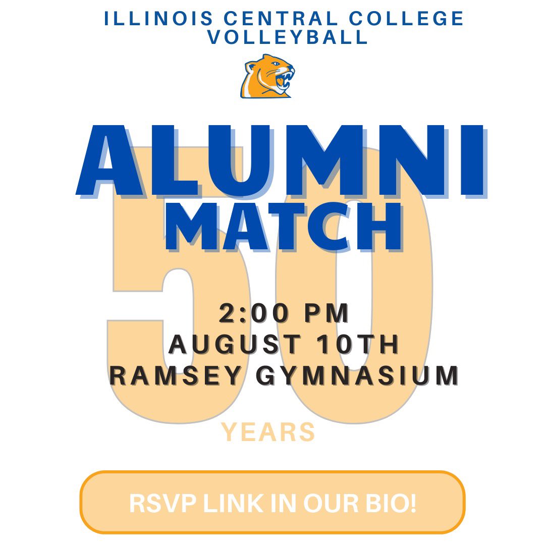 ICC VOLLEYBALL ALUMNI❕

Our alumni match is less than a month away! Join us August 10th to celebrate 50 years of ICC Volleyball with our past &amp; present players! 

Please RSVP using the link in our bio! If you have questions call Tracy Heffren at (309) 694-8897