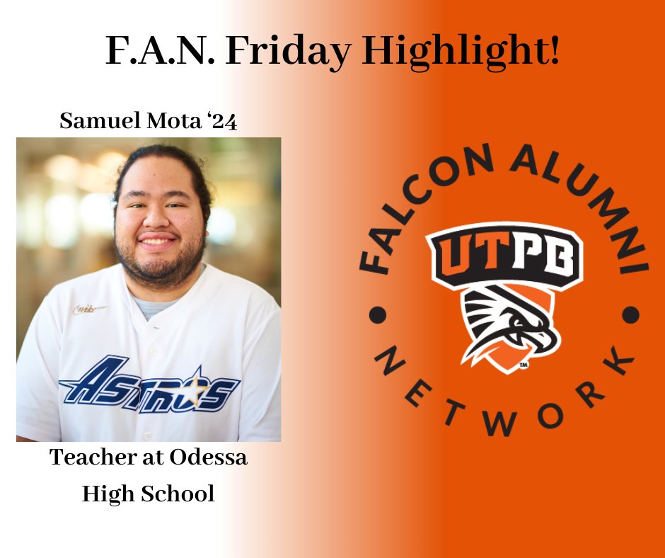 It's another beautiful F.A.N. Friday!

The Falcon Alumni Network is honored to highlight Samuel Mota, a recent graduate and educator at Odessa High School.

To read the full article, click the link in our bio!

#FalconsUp #ForeverFalcons #TimeToFly