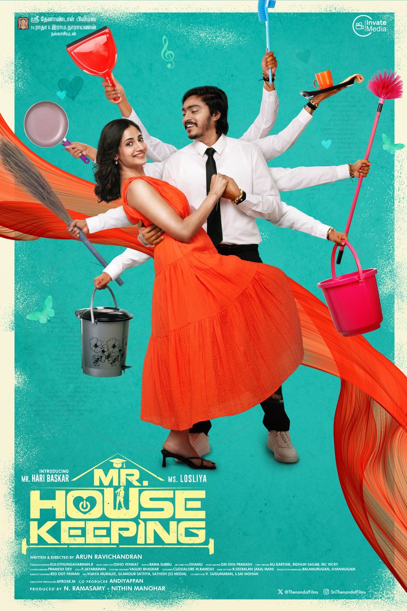 Hema Rukmani (@hemarukmani1) on Twitter photo Here’s the Second Look of #MrHousekeeping ♥️
Written & Directed by: #ArunRavichandran
Produced by: <a href="/ThenandalFilms/">Thenandal Films</a> <a href="/invatemedia/">InvateMedia</a> <a href="/Hemarukmani1/">Hema Rukmani</a> #NithinManohar <a href="/MuraliRamasamy4/">THENANDAL RAMASAMY</a>
Co Producer: #Andiyappan
Starring <a href="/iharibaskar/">Hari Baskar</a> & #Losliya Here’s the Second Look of #MrHousekeeping ♥️
Written & Directed by: #ArunRavichandran
Produced by: <a href="/ThenandalFilms/">Thenandal Films</a> <a href="/invatemedia/">InvateMedia</a> <a href="/Hemarukmani1/">Hema Rukmani</a> #NithinManohar <a href="/MuraliRamasamy4/">THENANDAL RAMASAMY</a>
Co Producer: #Andiyappan
Starring <a href="/iharibaskar/">Hari Baskar</a> & #Losliya