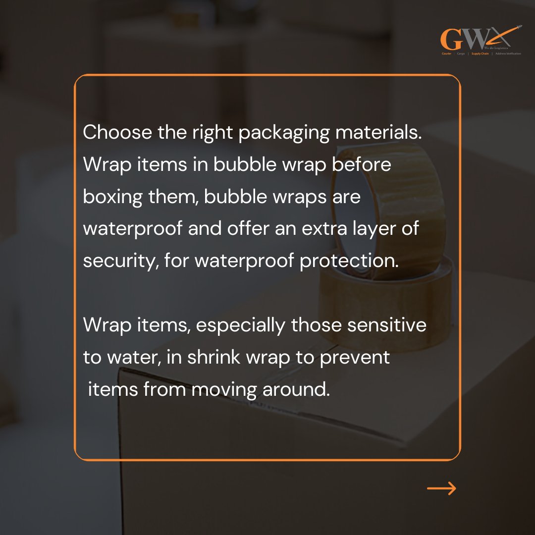 gwxlogistics's tweet photo. Dear Valued Customers,

To ensure the safety and dryness of your parcels during transit, select a durable WATERPROOF NYLON WRAP that will effectively protect your parcel from rain and moisture.

Wrap the item to be sent with waterproof nylon and ensure all corners are covered https://t.co/WNl9ae9OvN