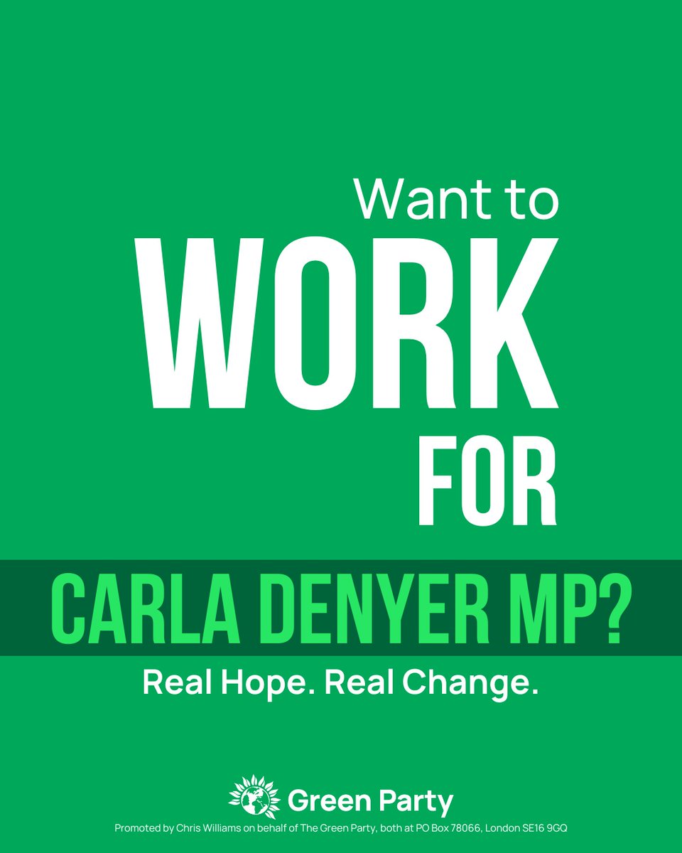 I'm hiring! 

Following our historic vote share &amp; number of seats within Parliament, I will be recruiting to my team:
🚨Parliamentary Assistant 
🚨Caseworker
🚨Constituency Office Coordinator 
🚨Senior Caseworker 

Find out more greenparty.org.uk/get-involved/w…
