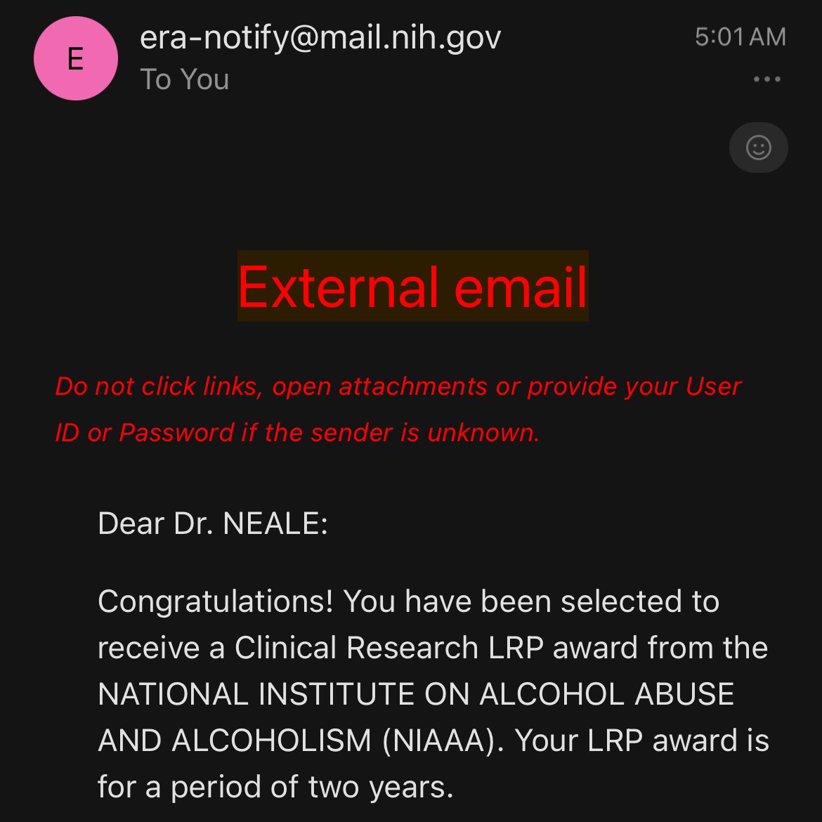ZoeNealePhD's tweet photo. 🎉Honored, relieved, and grateful to have received an @NIH_LRP award from @NIAAAnews! This grant mechanism is a life changer. Huge thanks to my mentor Dr. Jackie Meyers for her support and guidance. Time to celebrate 💃 https://t.co/cGrVcjJlEh