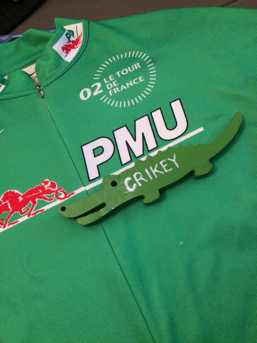 Hey <a href="/mwkeenan/">Matthew Keenan</a> <a href="/Bridie_OD/">Dr Bridie O’Donnell</a> Bought this real green jersey on Le Champs Élysées the day your mate @mcewenrobbie was the first Oz winner. Then I came back as a croc to help <a href="/CadelOfficial/">Cadel Evans</a> win yellow. Does an Aussie need me for polka dots?